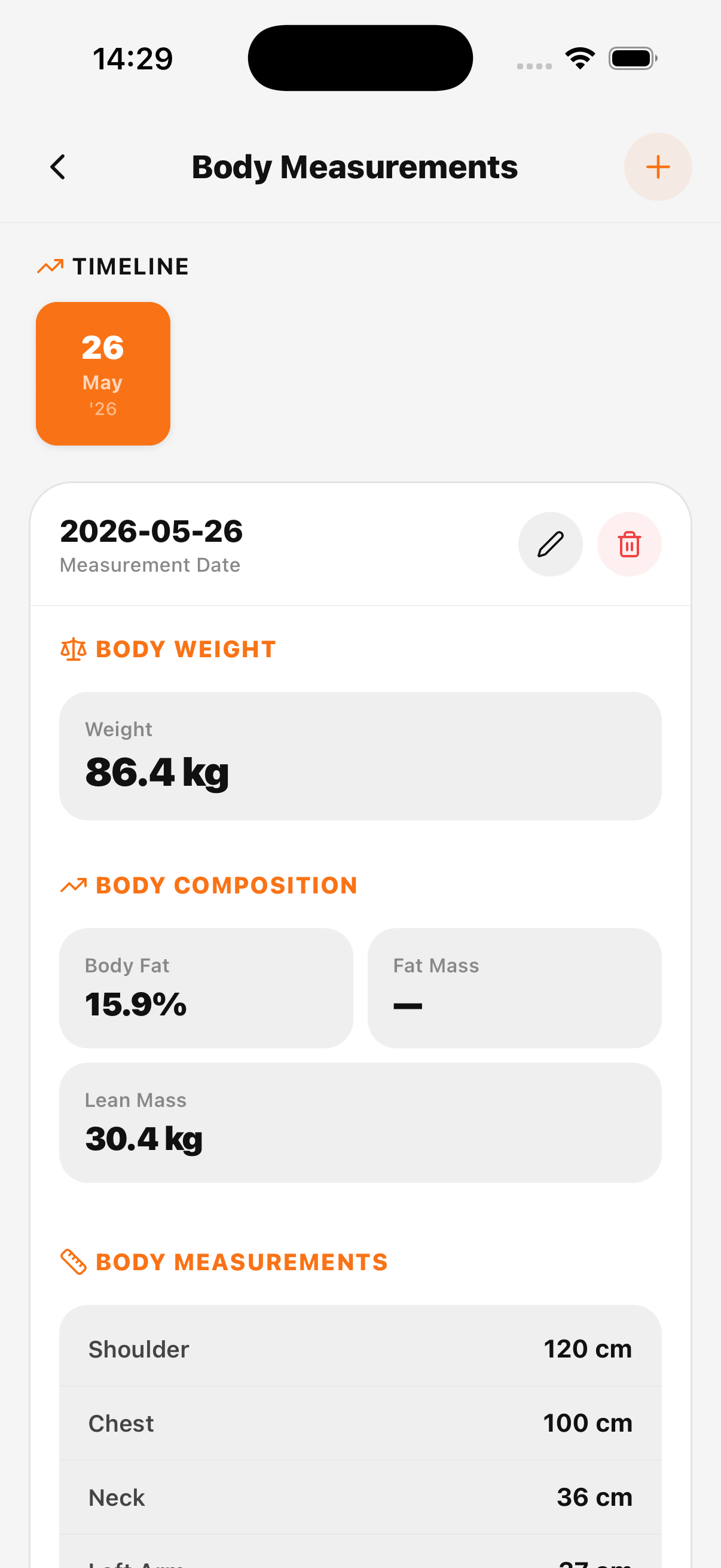 Body Measurements Screen